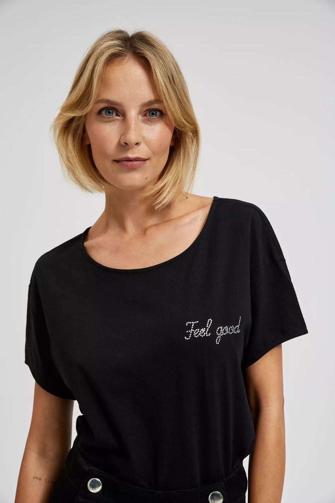 Blouse with black inscription - black