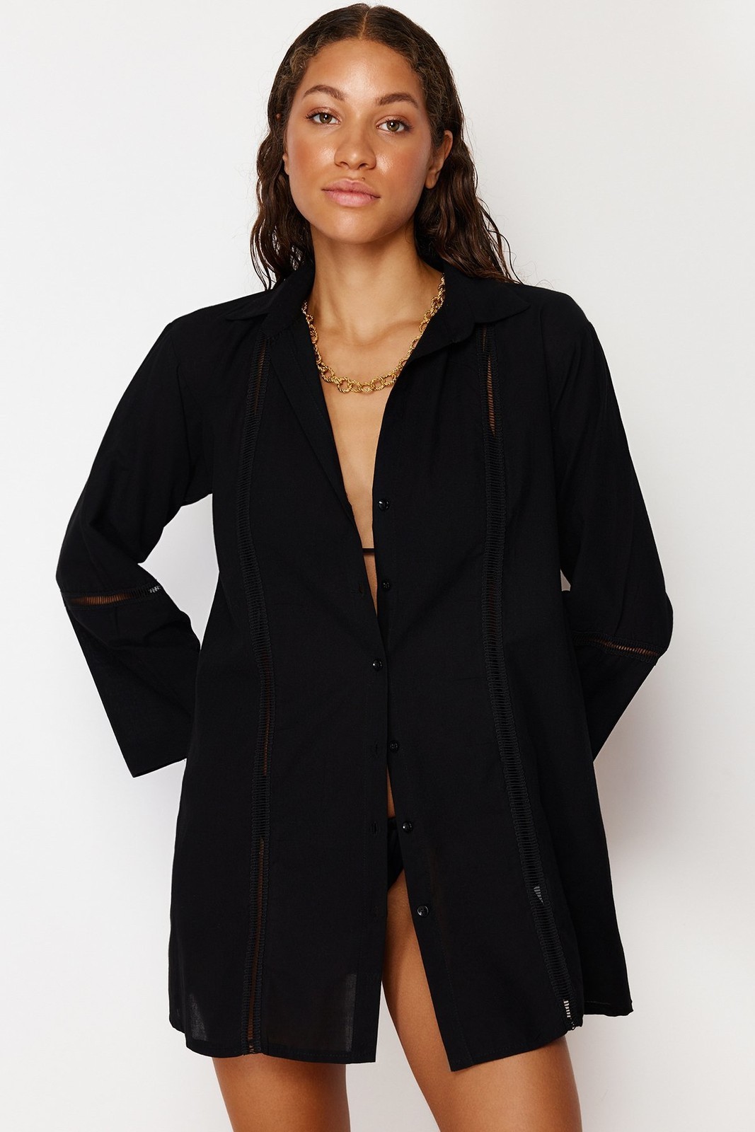 Trendyol 100% Cotton Shirt with Black Woven Stripe Accessories