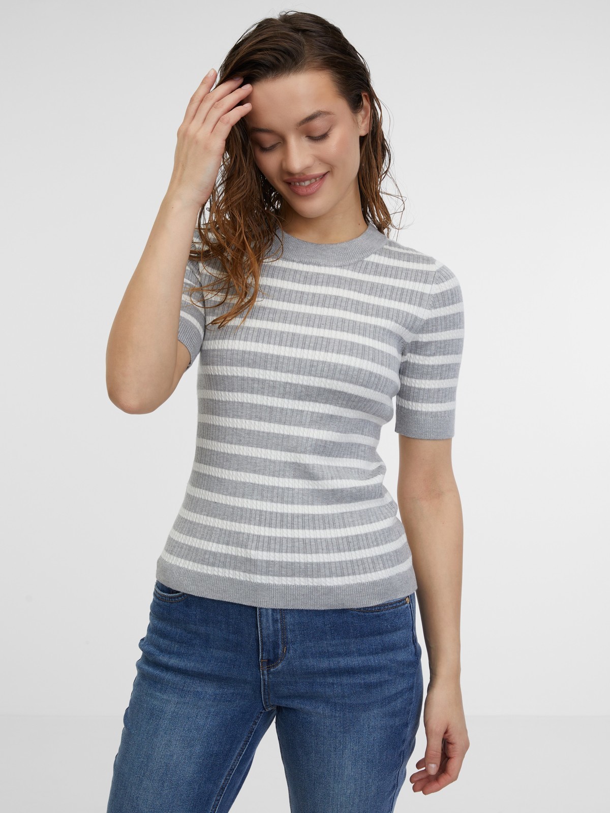 Orsay Light Grey Women's Striped Knit Top - Women's