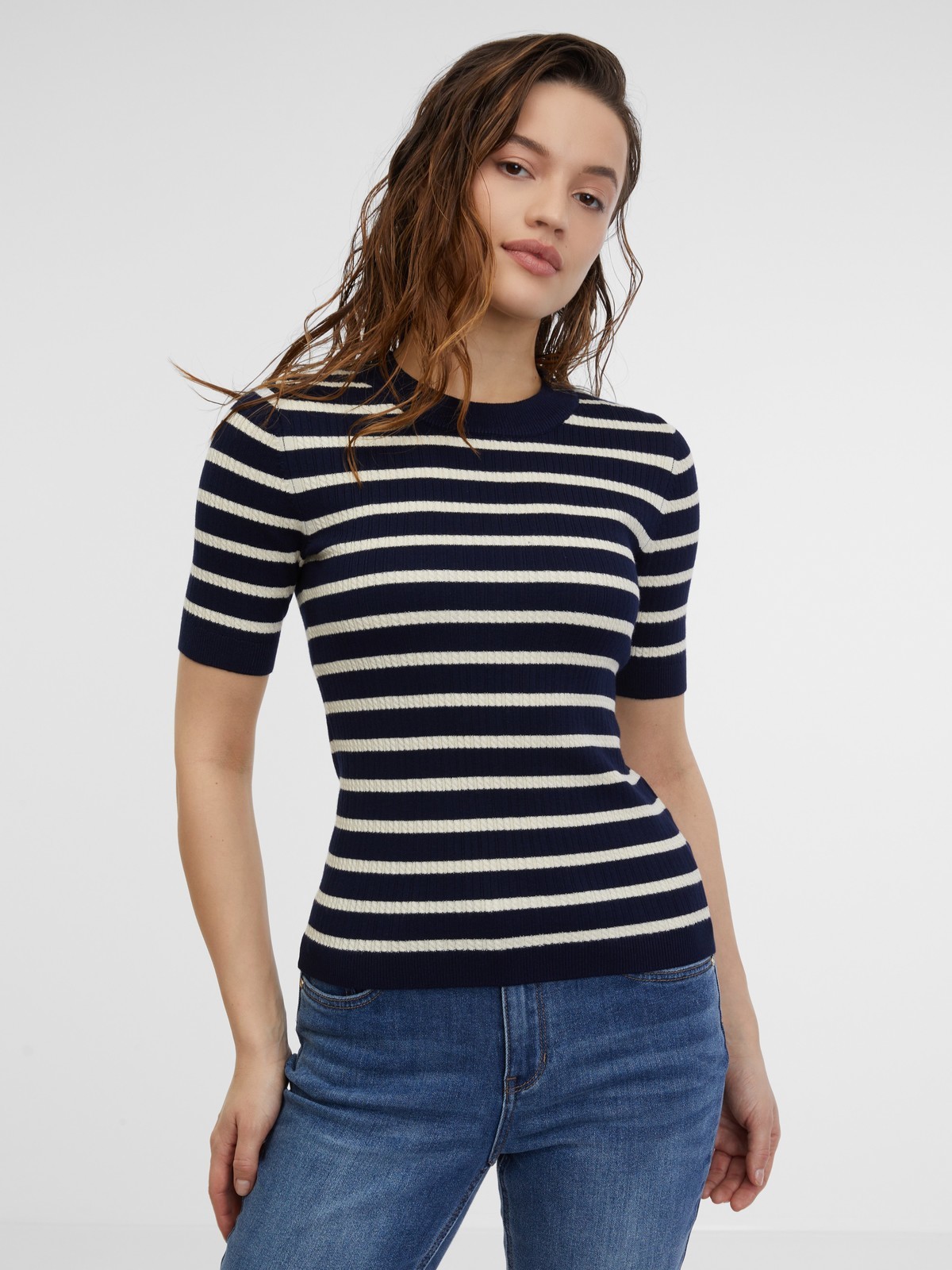 Orsay Women's Navy Blue Striped Knit Top - Women's