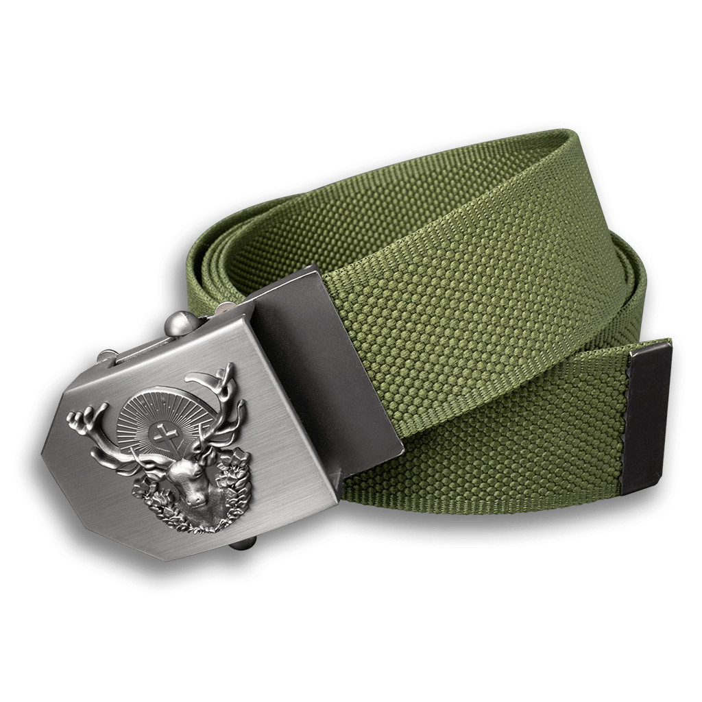 Opasok lovecký Jeleň Hubert 4 cm nastaviteľný - olivový, 150