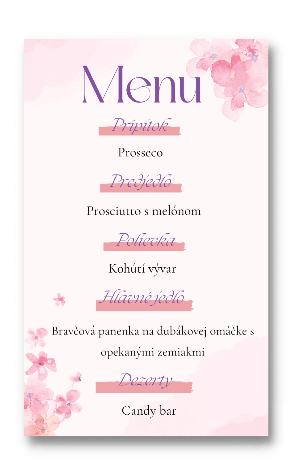Personal Menu - Ružové kvetiny Počet kusov: od 1 ks do 10 ks