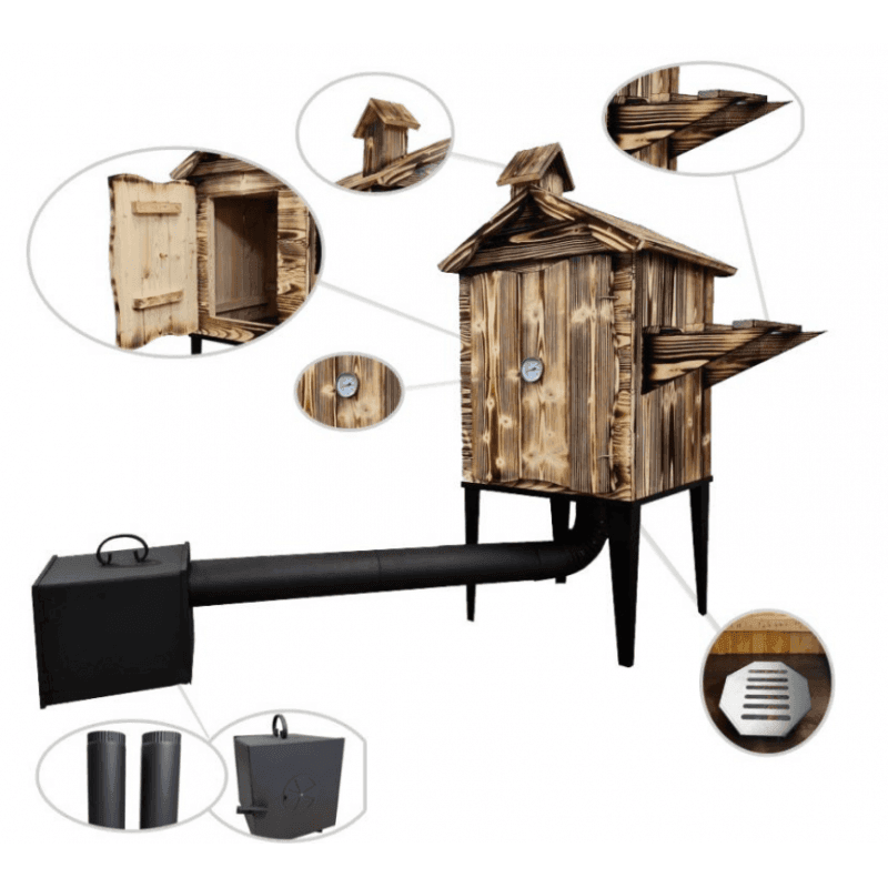 DR Jednokomorová pálená drevená udiareň s policou