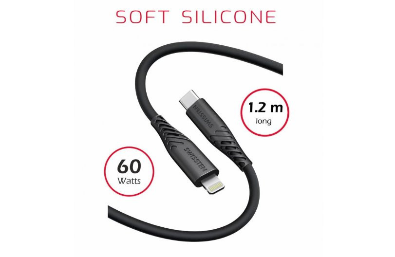SWISSTEN DÁTOVÝ KÁBEL SOFT SILICONE USB-C / LIGHTNING 1,2 M 60W ČIERNY