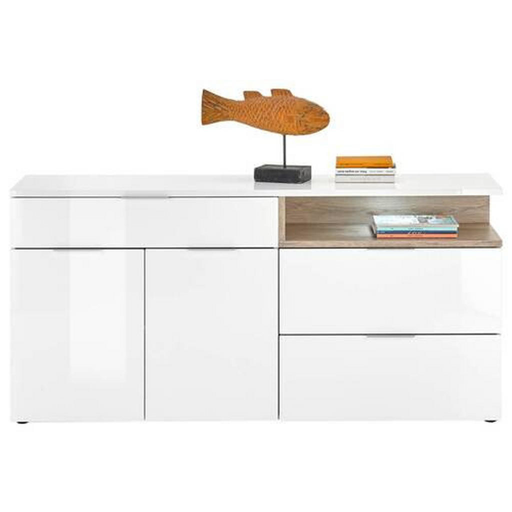 ŠIROKÁ KOMODA, farby duba, biela s vysokým leskom, 165/80/38 cm