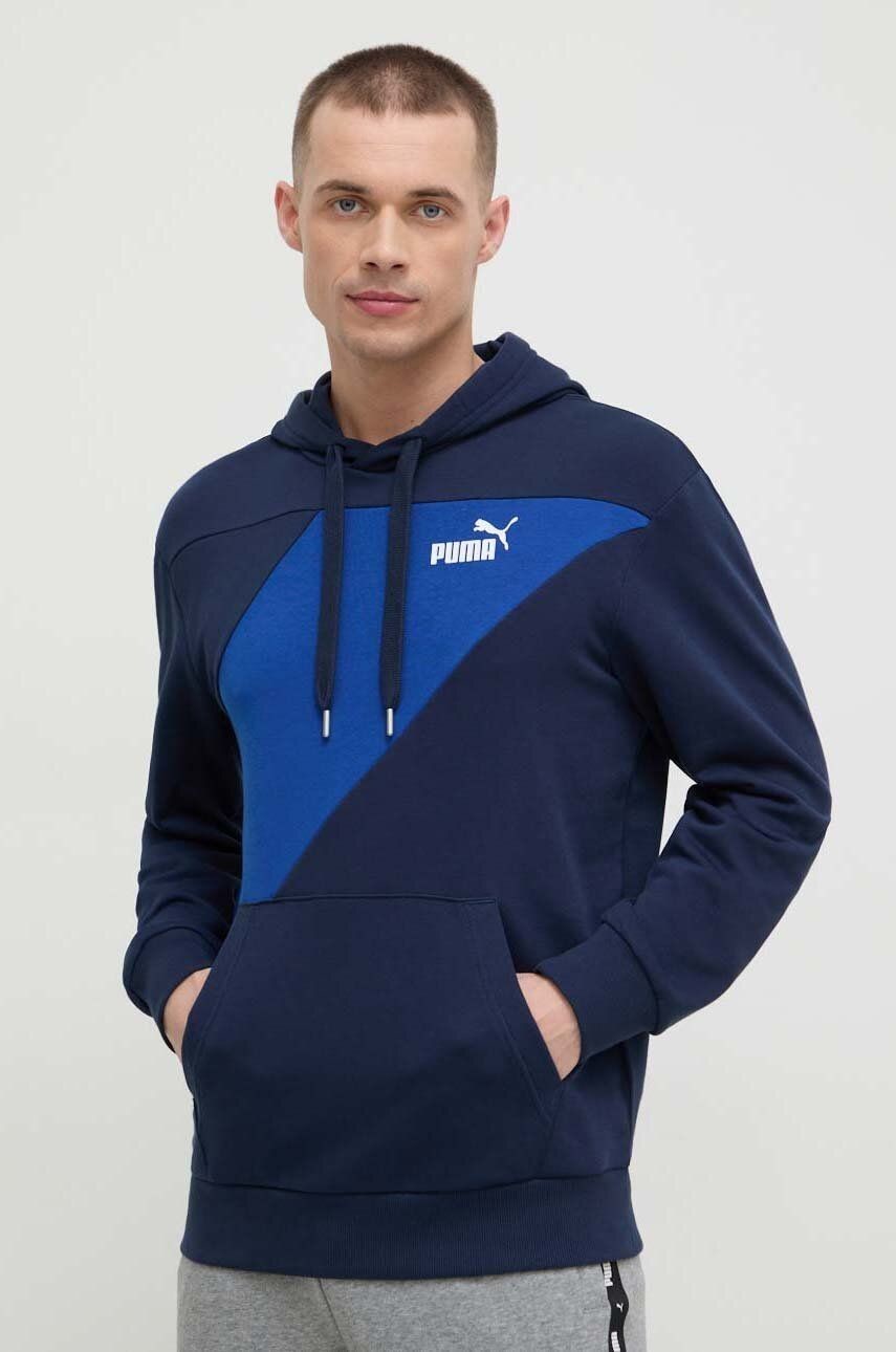 Mikina Puma pánska, tmavomodrá farba, s kapucňou, vzorovaná