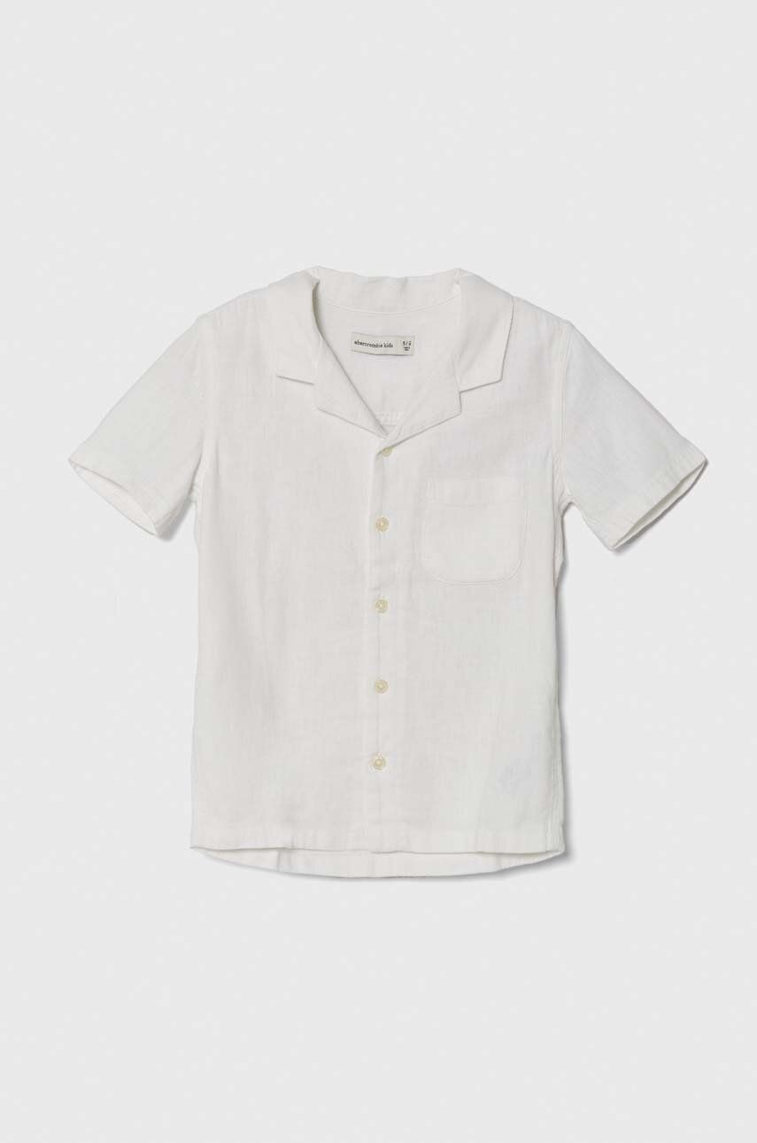 Detská ľanová košeľa Abercrombie & Fitch biela farba