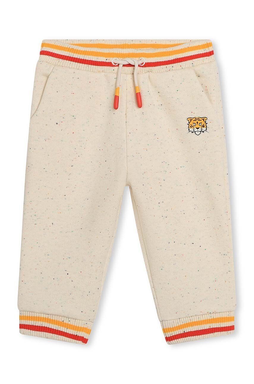 Detské tepláky Kenzo Kids béžová farba, s potlačou
