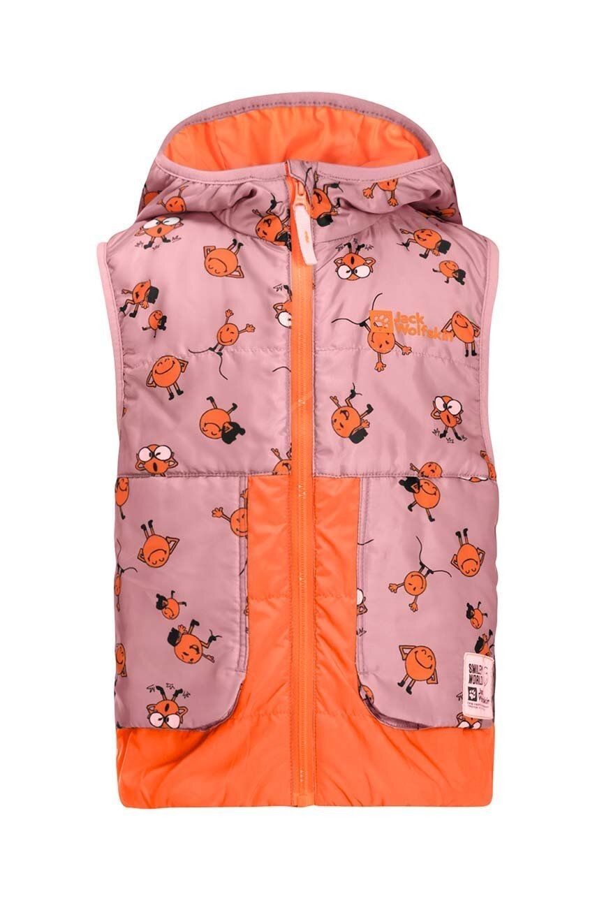 Detská vesta Jack Wolfskin SMILEYWORLD AOP VEST ružová farba