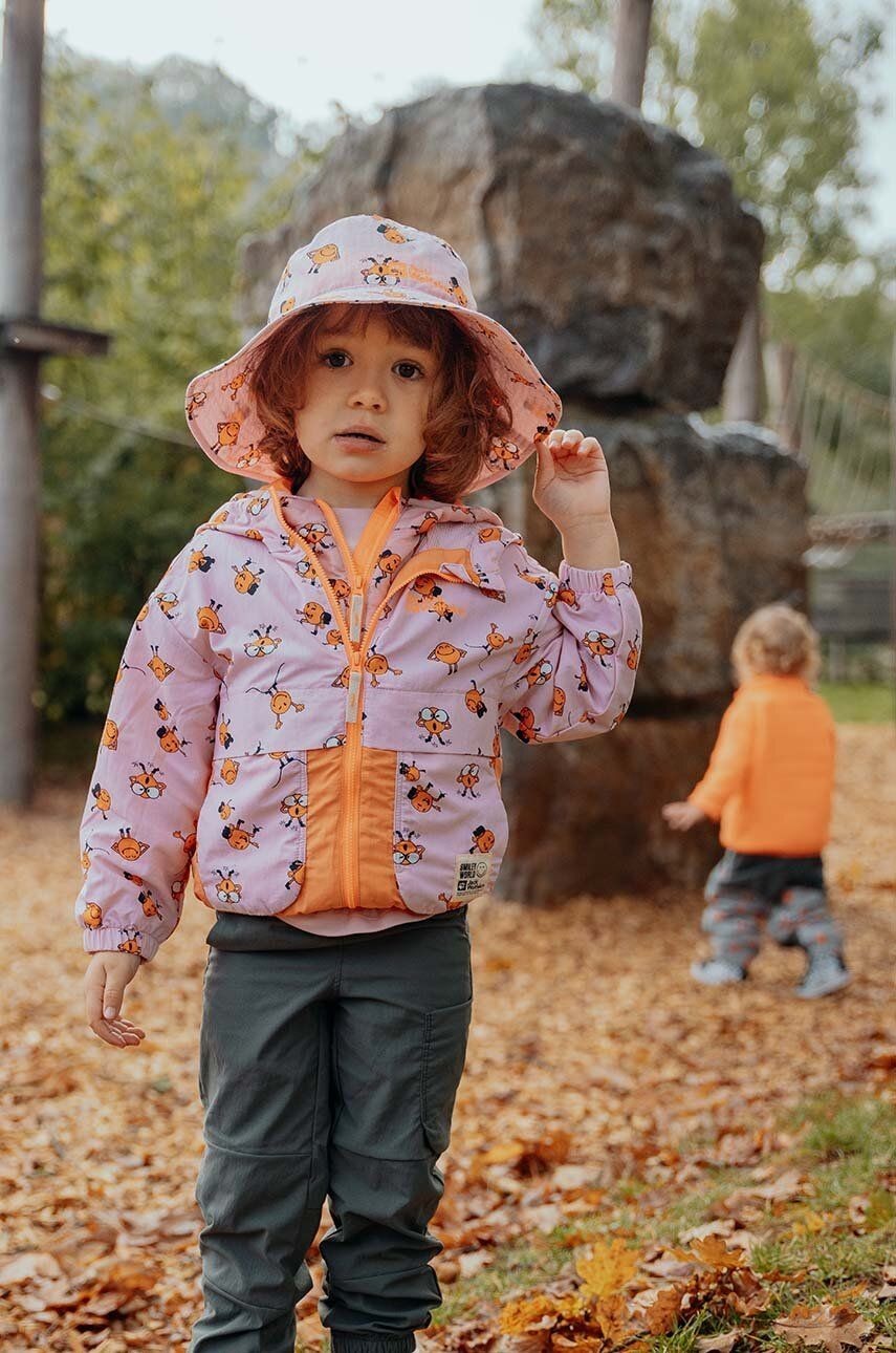Detská nepremokavá bunda Jack Wolfskin SMILEYWORLD AOP ružová farba