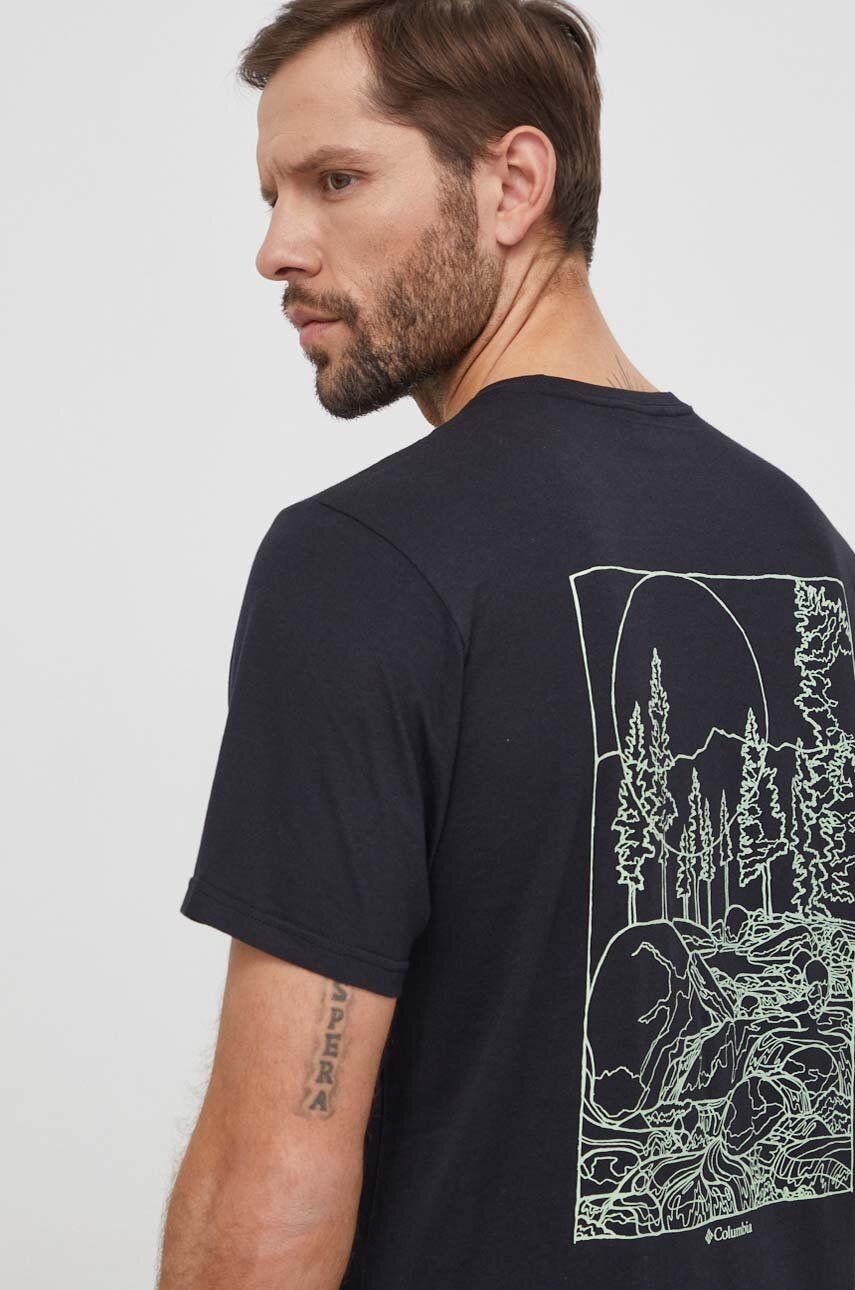 Bavlnené tričko Columbia pánsky, čierna farba, s potlačou