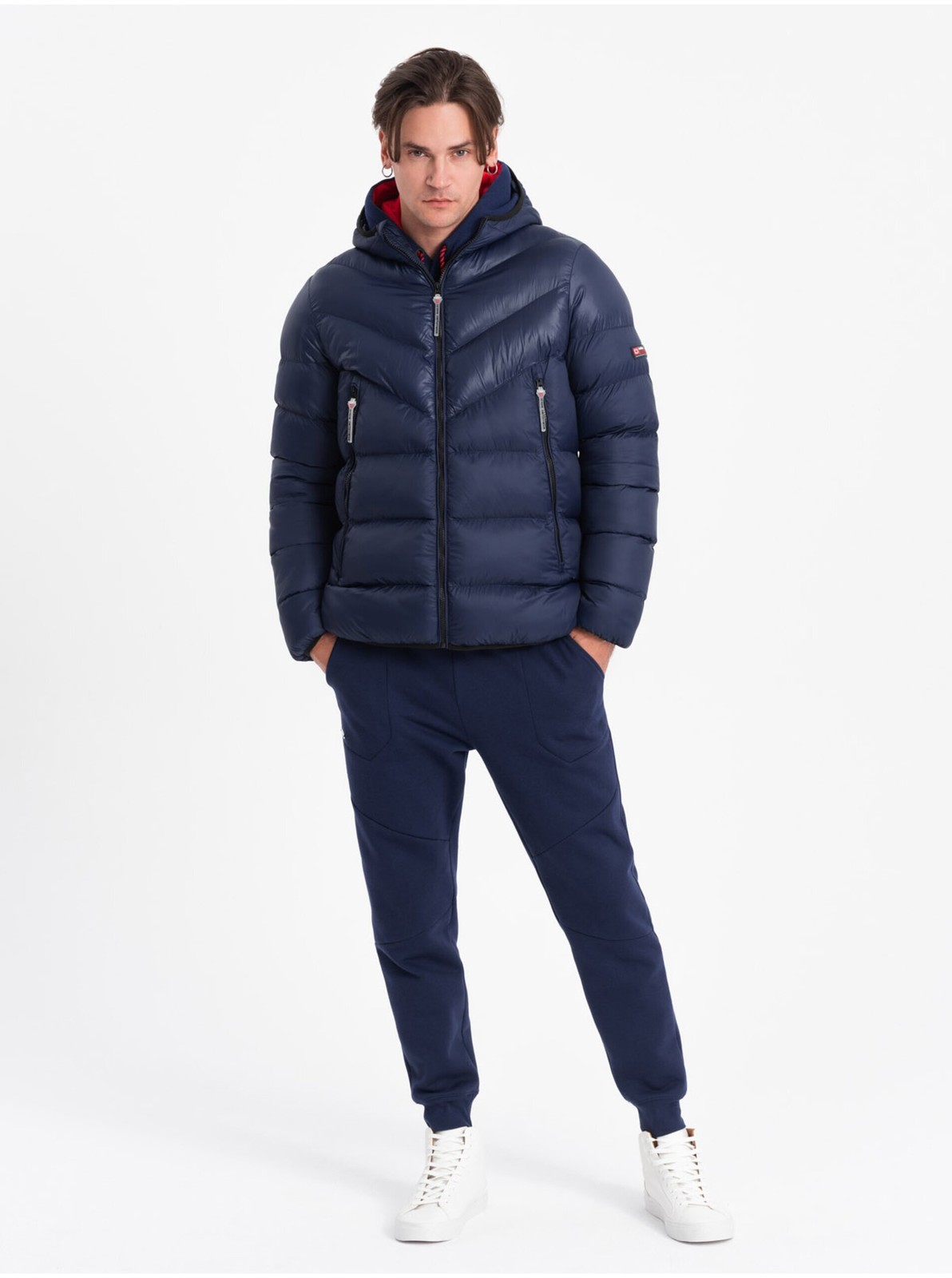 Tmavomodrá pánska prešívaná zimná bunda Ombre Clothing