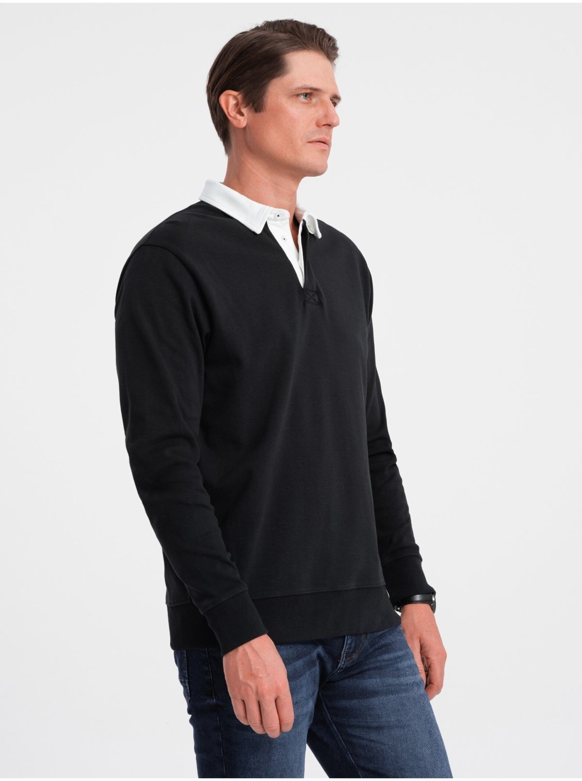 Čierna pánska mikina s golierom Ombre Clothing