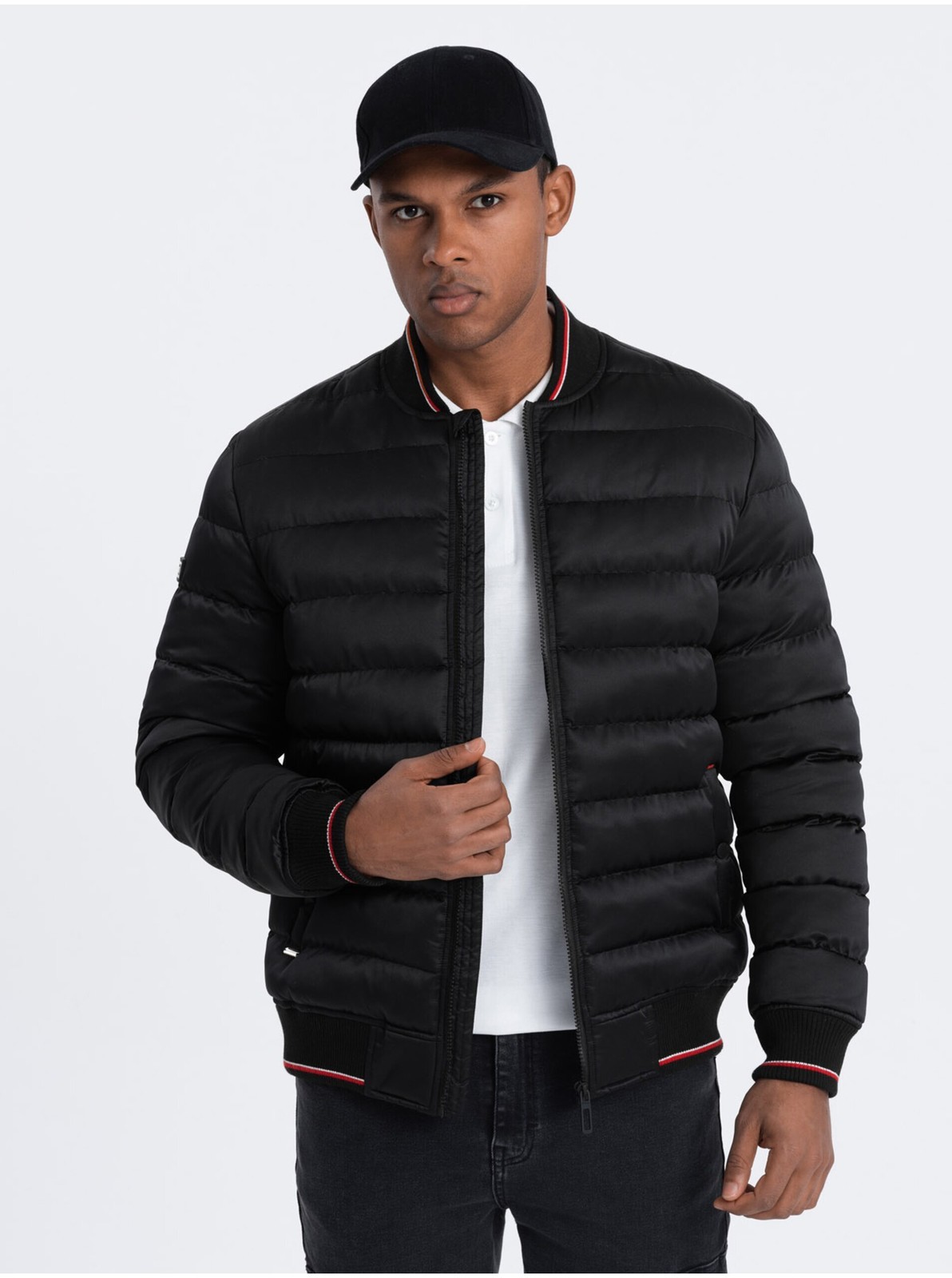 Čierny pánsky prešívaný bomber Ombre Clothing