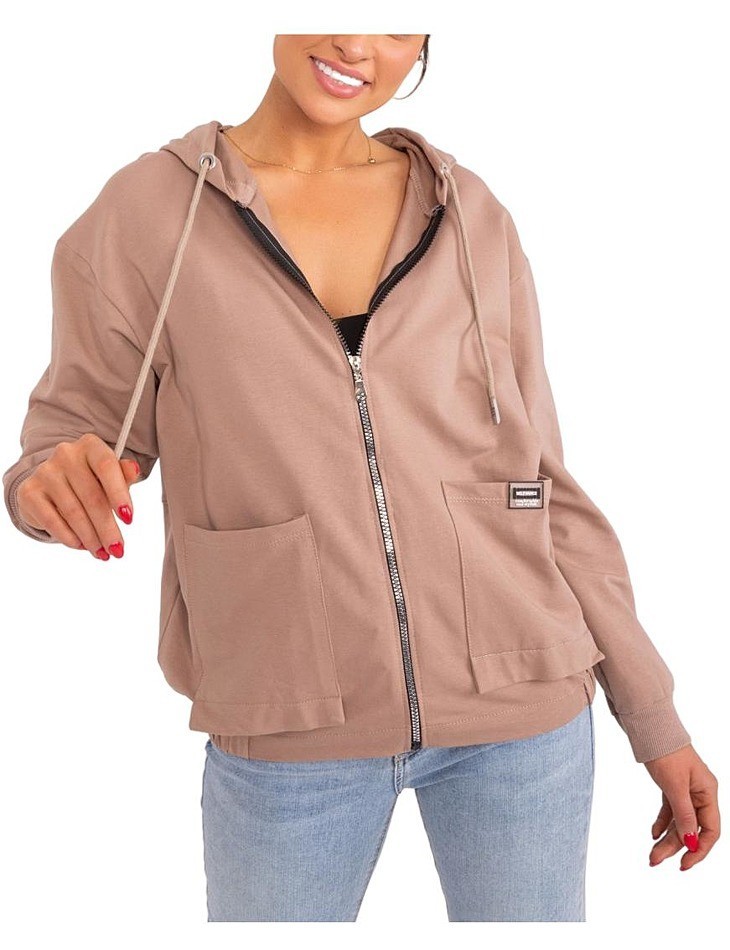 Béžová mikina na zips s kapucňou