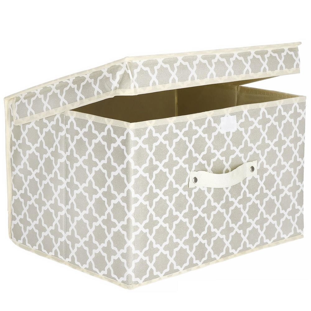 Springos Úložný box s vekom - 25x40x30cm - marocká ďatelina na béžovej