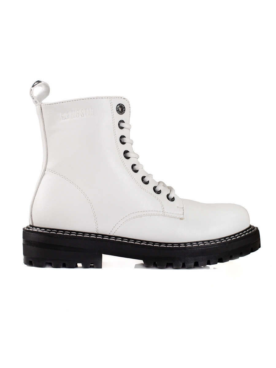 Dámske členkové topánky na plochom podpätku KK274539 Biela s čiernou - BIG STAR 36 bílá-černá