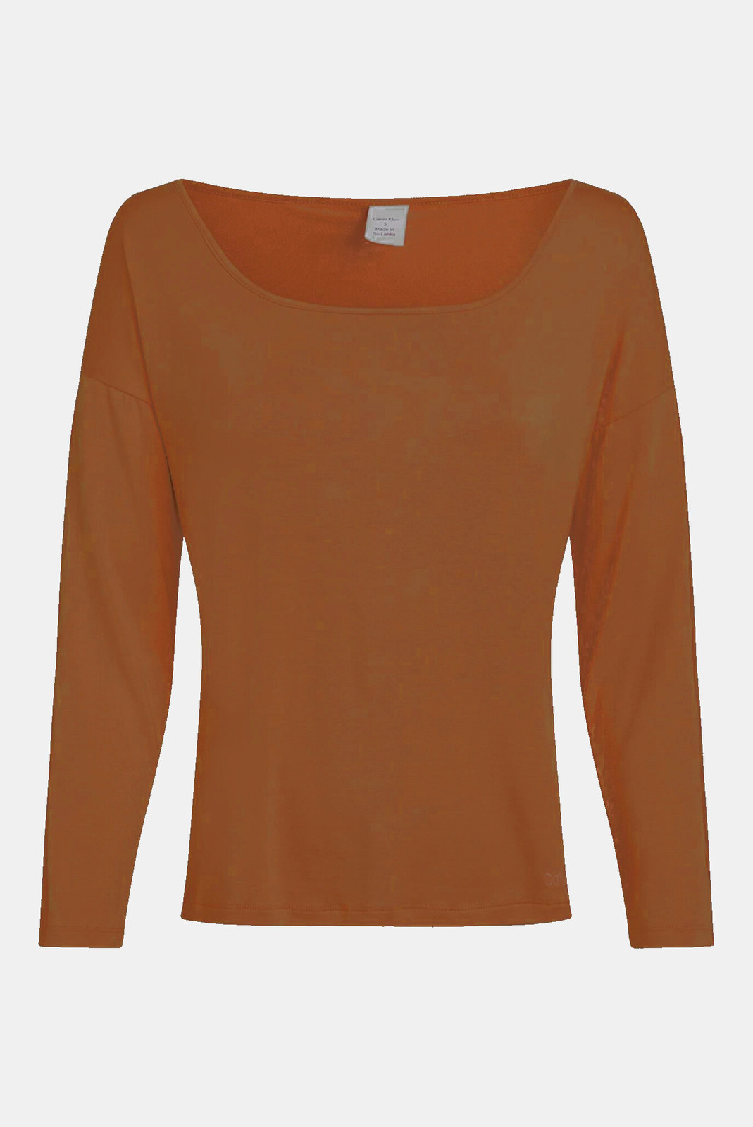 Dámsky pyžamový top L/S CURVE NECK 000QS7006E GCU karamelová - Calvin Klein S