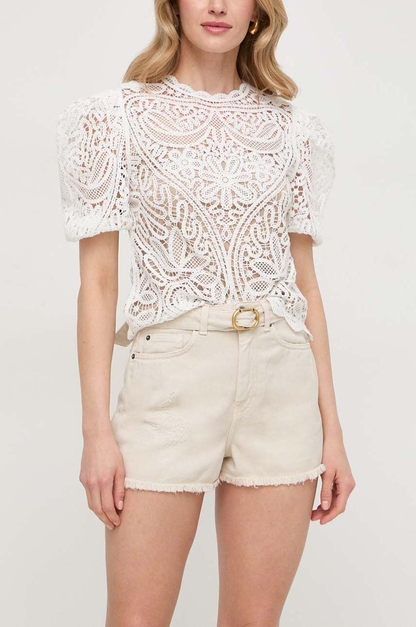 Rifľové krátke nohavice Twinset dámske, béžová farba, jednofarebné, vysoký pás