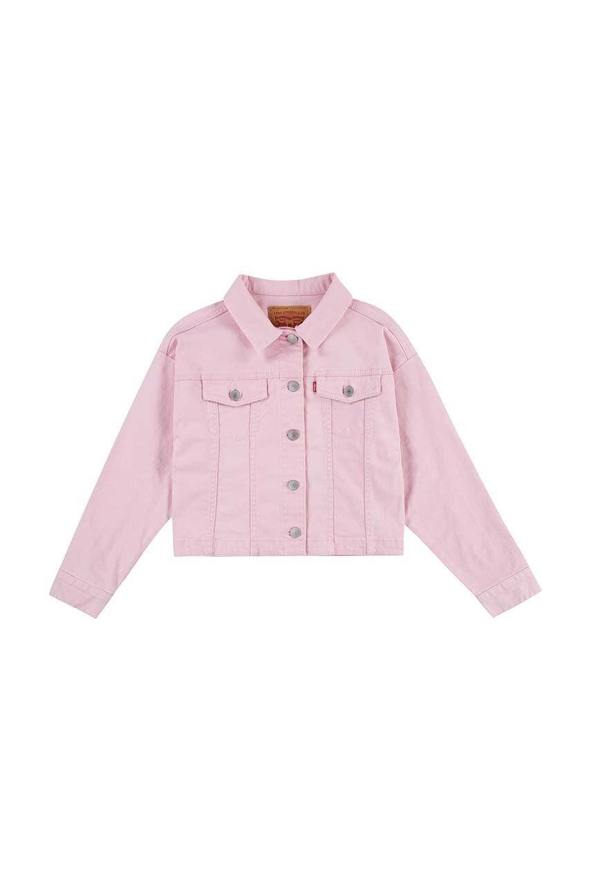 Detská rifľová bunda Levi's LVG COLOR BABY BAGGY TRUCKER ružová farba