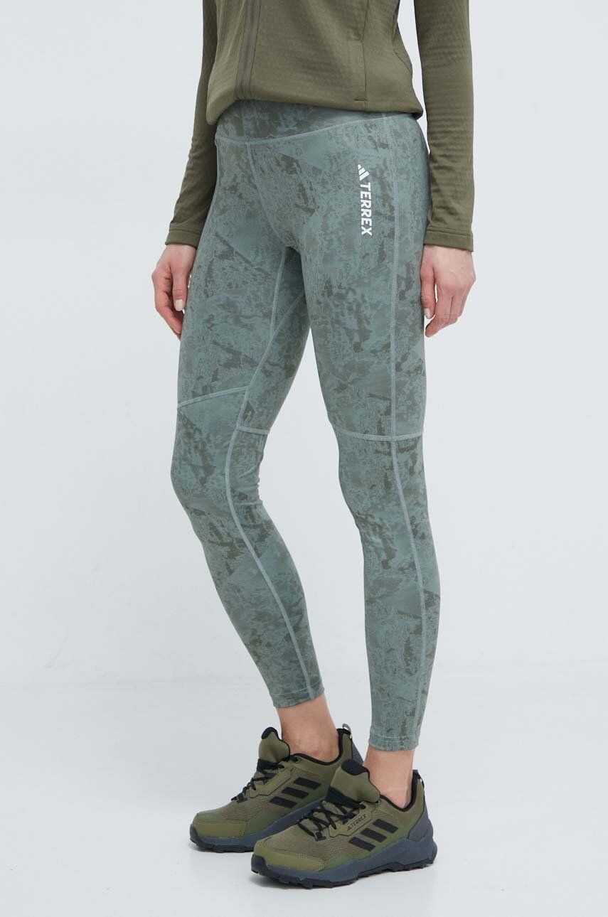 Športové legíny adidas TERREX dámske, zelená farba, vzorované