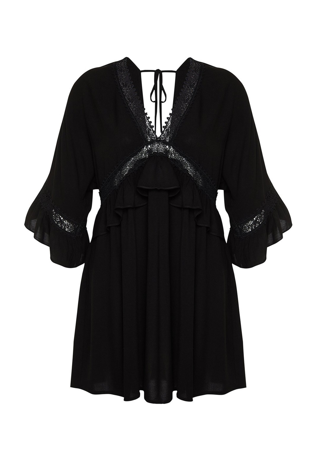 Trendyol Curve Black Mini Woven Striped Accessory Beach Dress