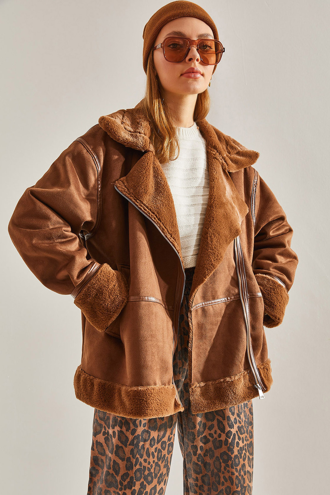 Bianco Lucci Women's Piping Suede Long Coat