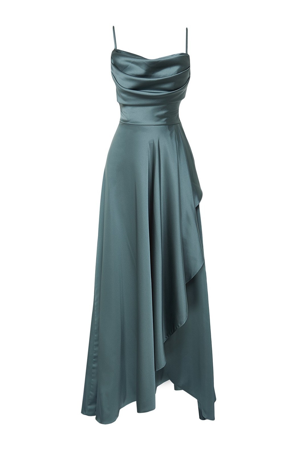 Trendyol Blue Draped Satin Long Evening Evening Dress