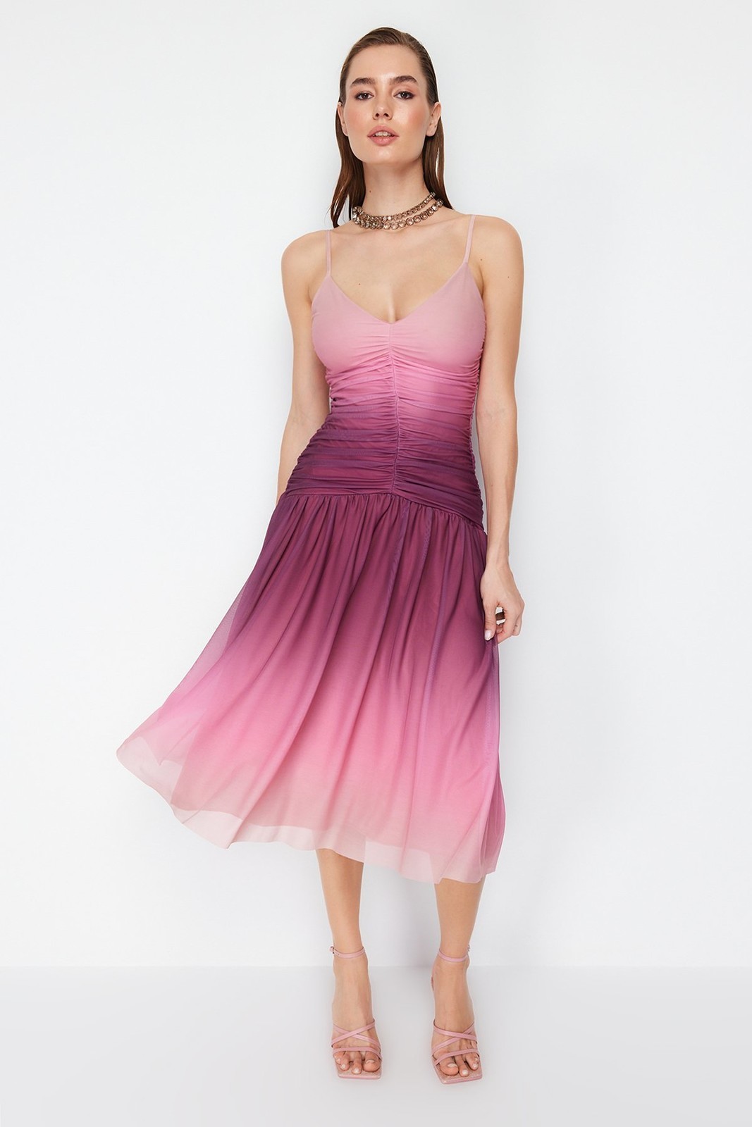 Trendyol Multicolored Draped Stylish Evening Dress