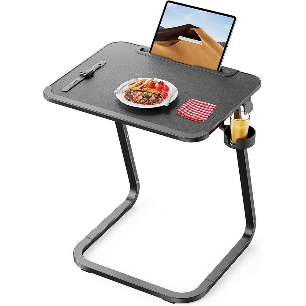 Stolík na raňajky s nastaviteľnou výškou a stojanom na tablety, čierny