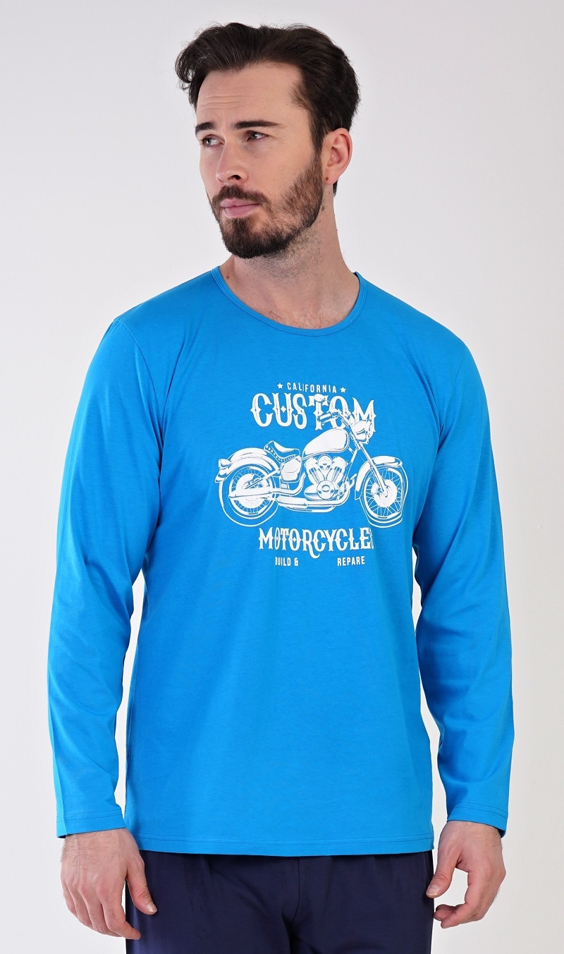 Pánske dlhé pyžamo Motocykel modrá M