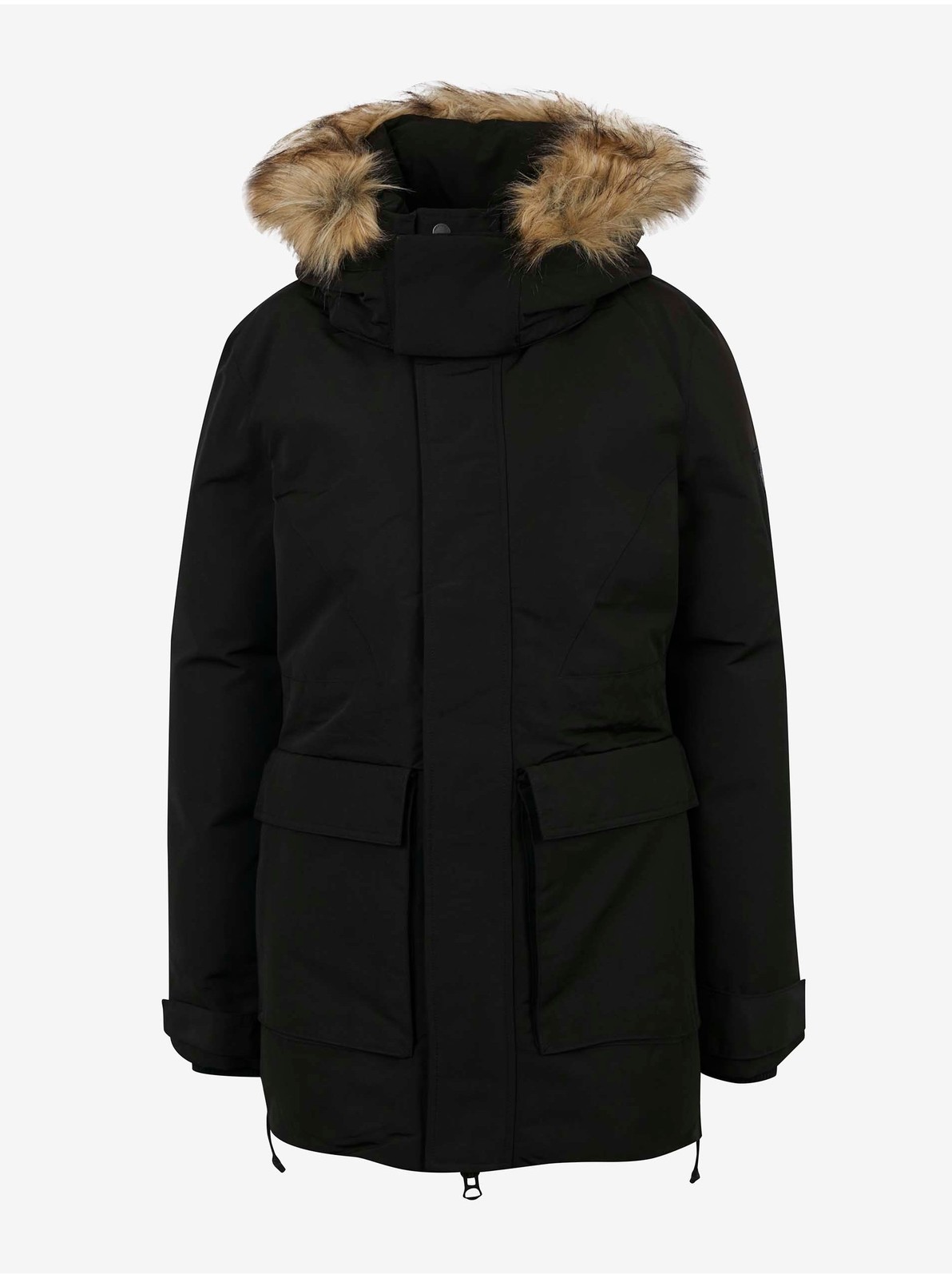 Čierna dámska parka s kapucňou s umelým kožúškom Superdry Everest