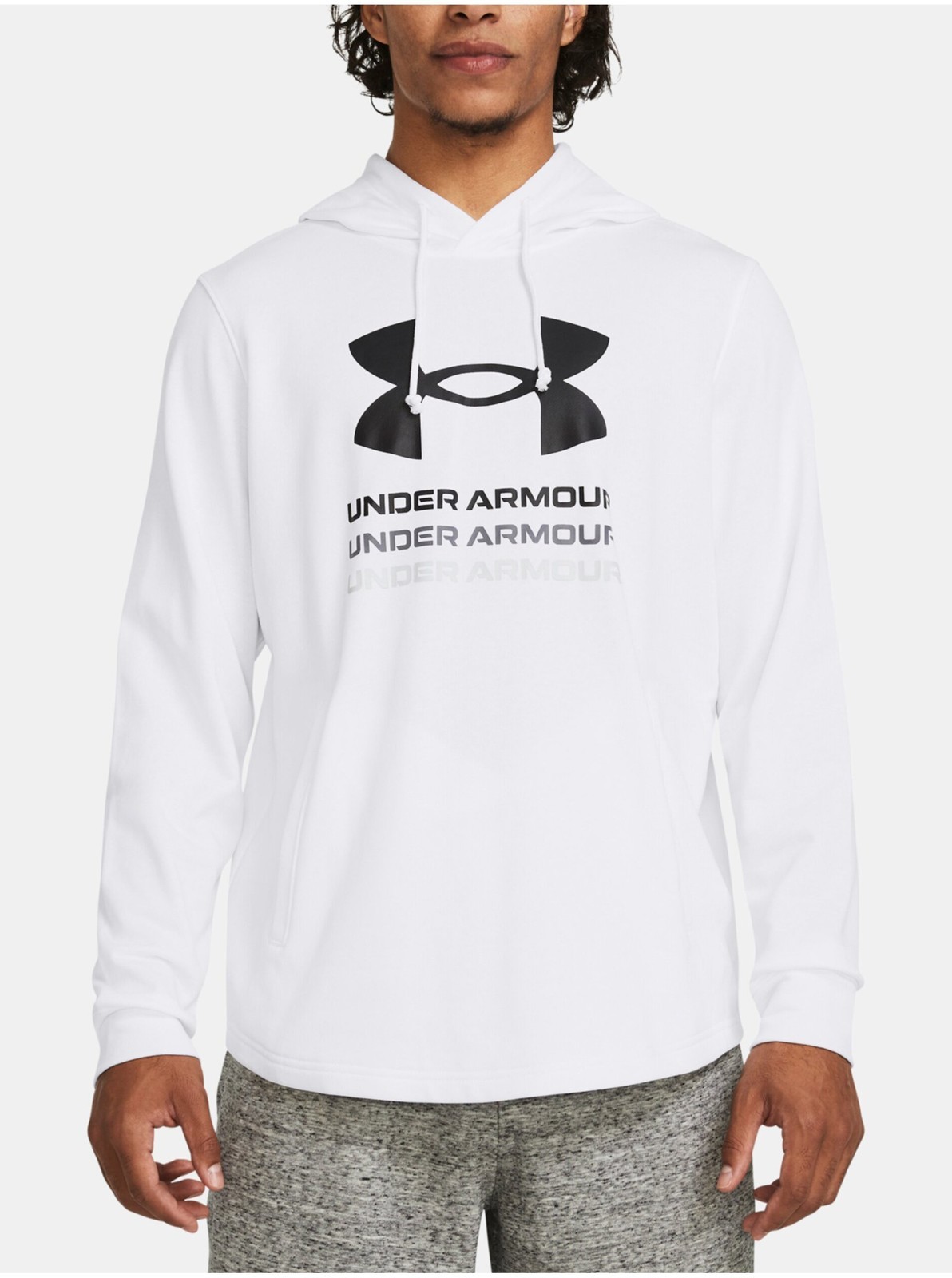 Biela športová mikina Under Armour UA Rival Terry Graphic Hood