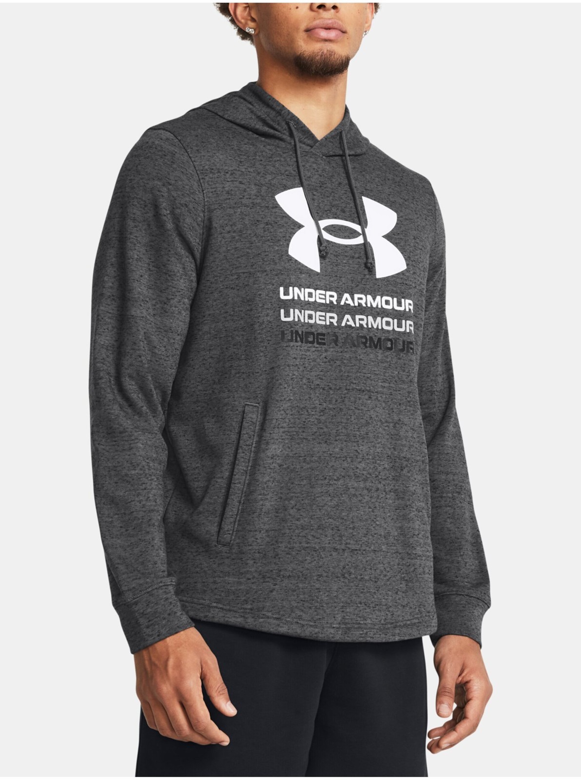 Tmavosivá športová mikina Under Armour UA Rival Terry Graphic Hood