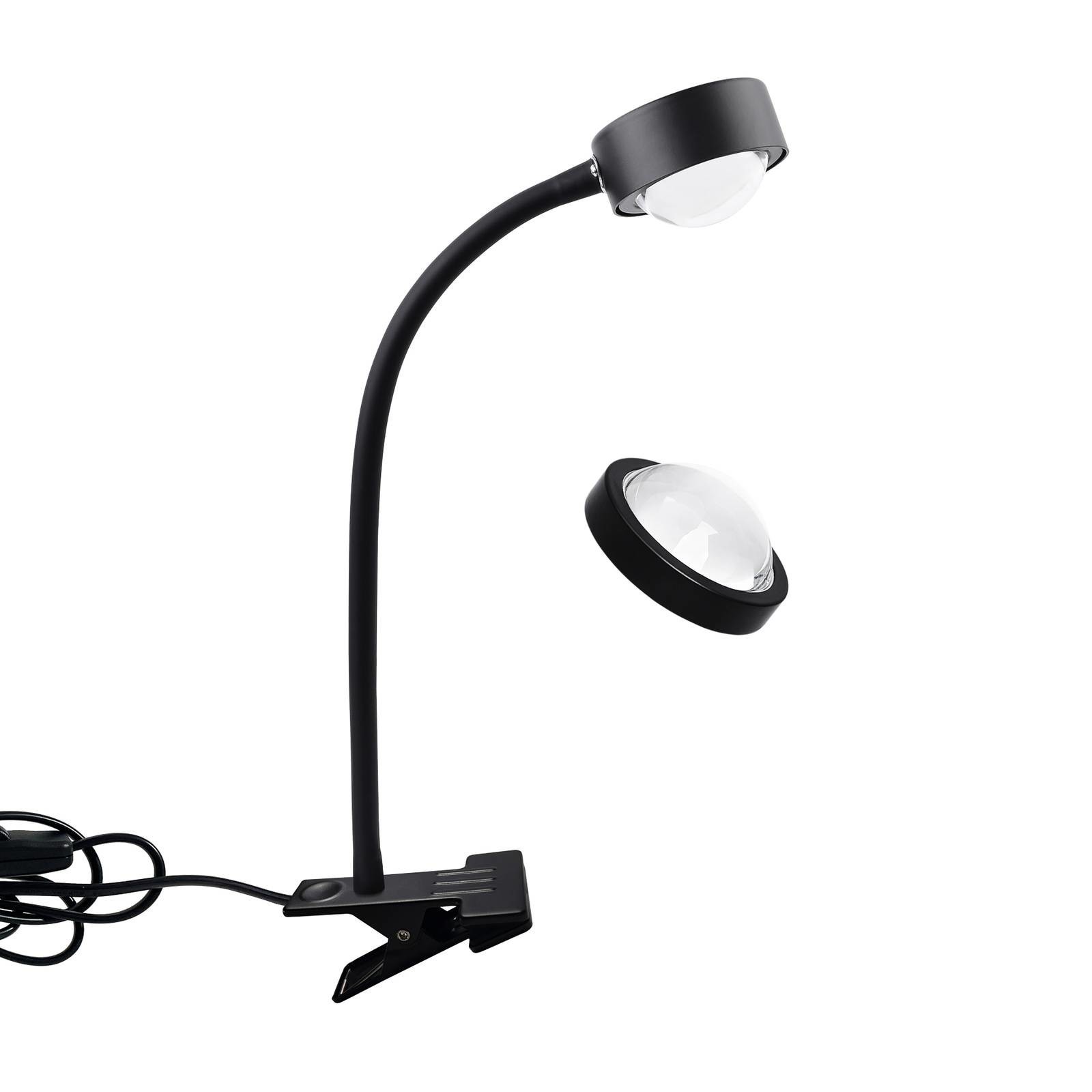 Svietidlo Jyla, čierne, šošovka, 4200K, flexibilné rameno