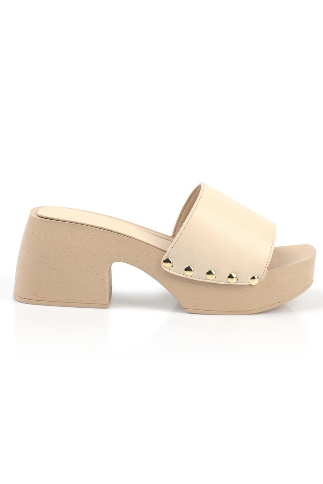 Capone Outfitters Capone Blunt Toe Single Strap Platform Heeled Ecru Women's Slippers