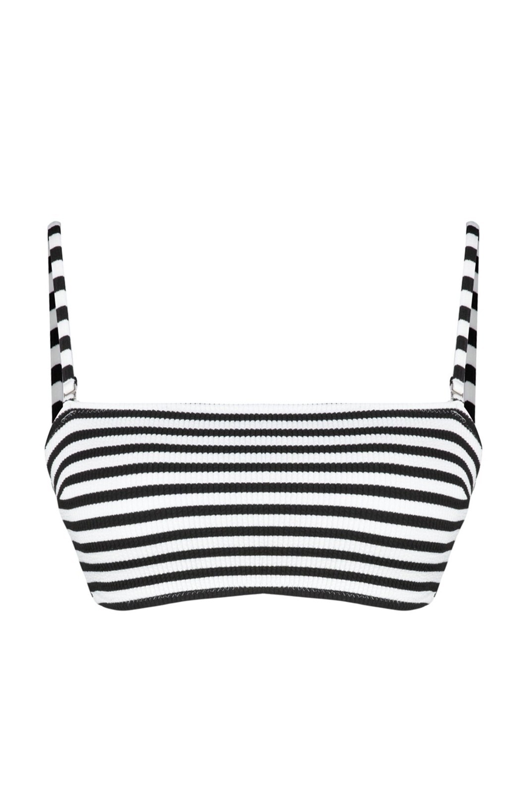 Trendyol Black-White Striped Strapless Textured Hipster Bikini Top