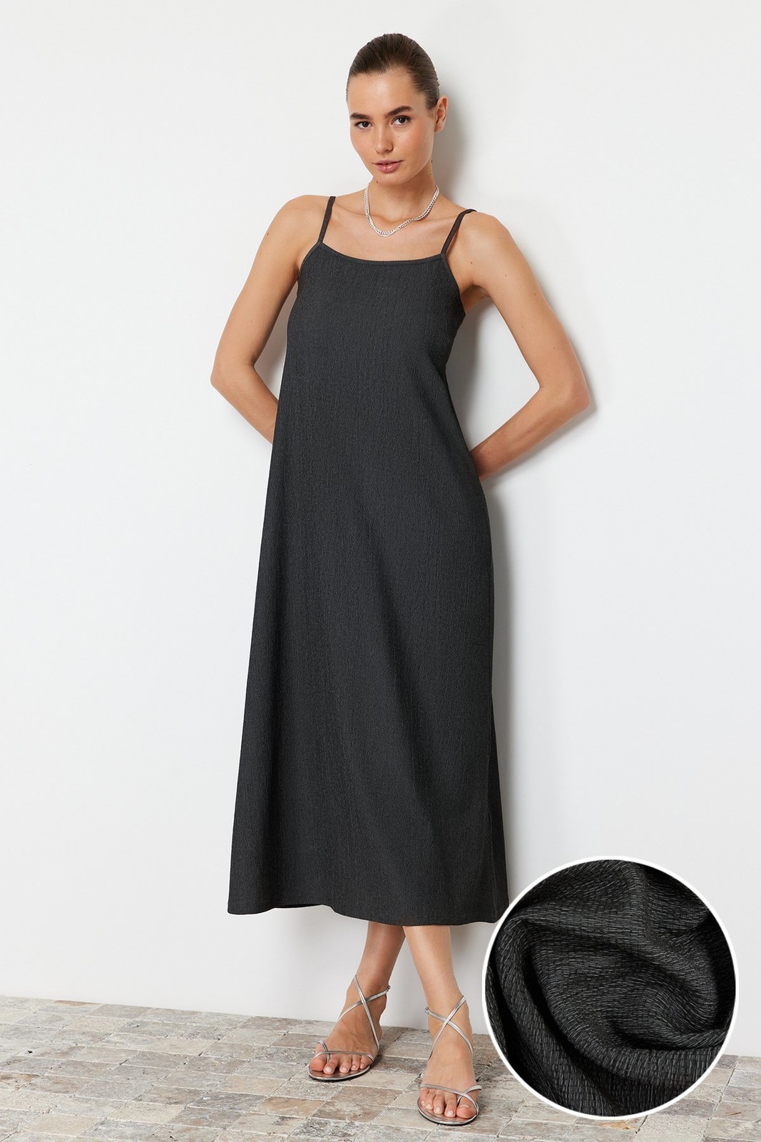 Trendyol Anthracite Strap Shift/Straight Maxi Knitted Midi Dress