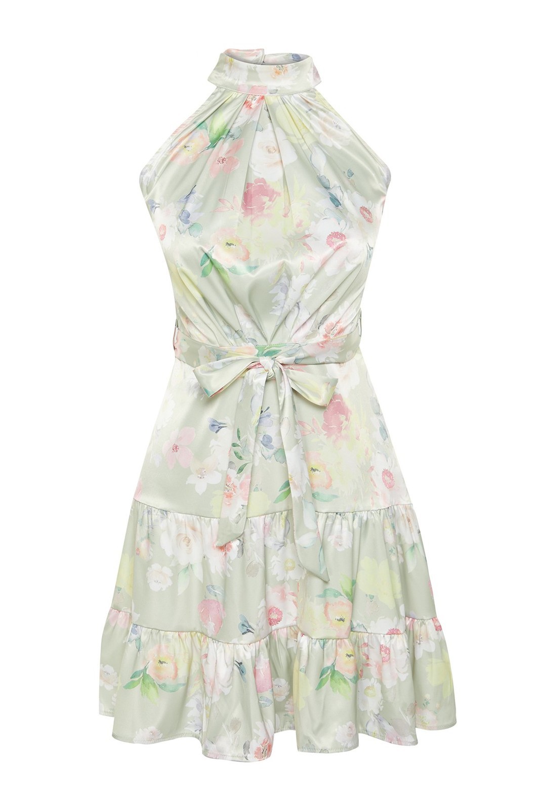 Trendyol Green Patterned Satin Dress Woven Mini Dress