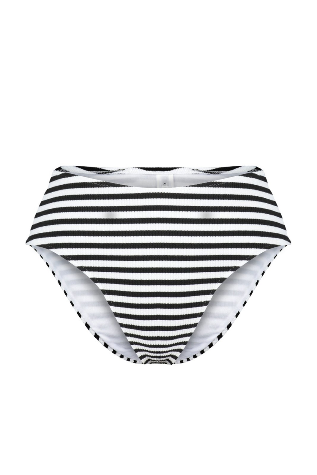 Trendyol Black-White Striped Textured High Waist High Leg Hipster Bikini Bottom