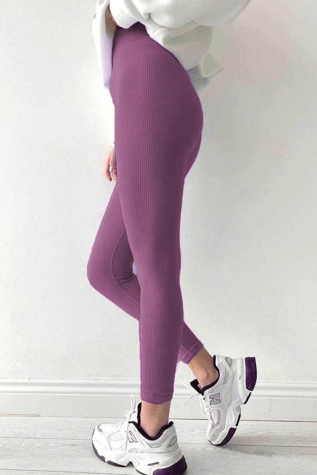 Madmext Lilac High Waist Women's Ribbed Leggings
