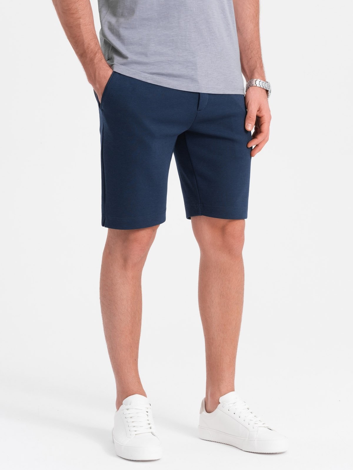 Ombre Men's SLIM FIT shorts in structured knit fabric - navy blue melange