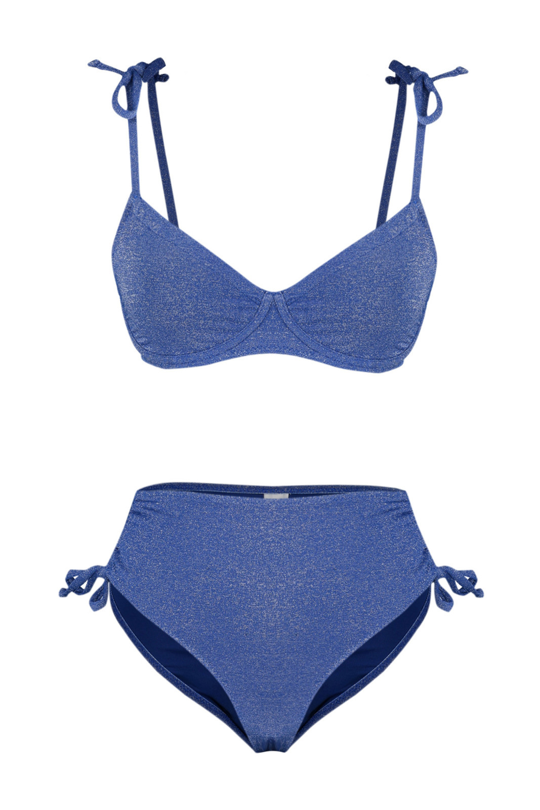 Trendyol Navy Blue Plain Balconette High Waist Bikini Set