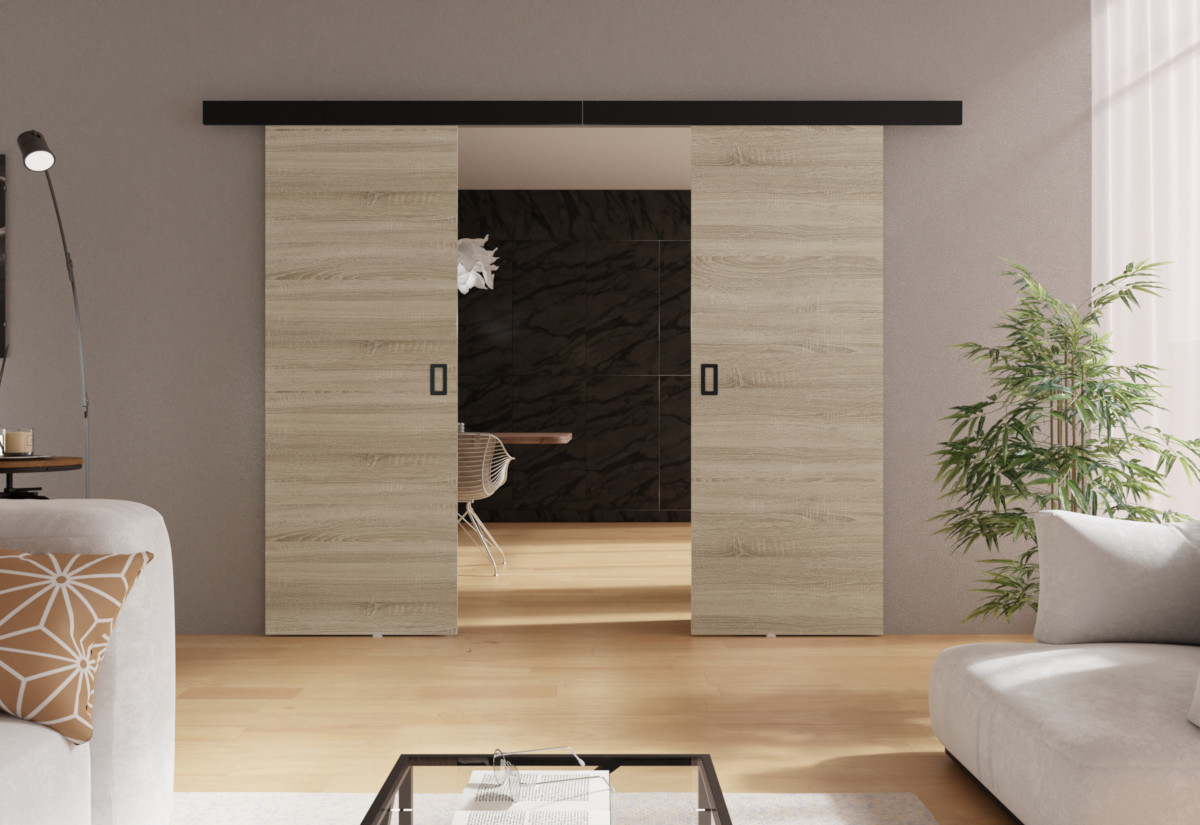 Expedo Posuvné dvere CABANA DUO + Tichý dojazd, 132x205x1,6, sonoma