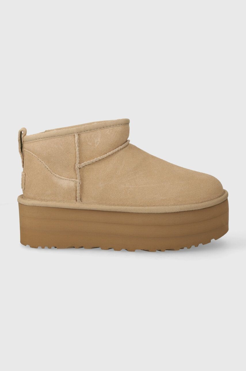 Semišové snehule UGG Classic Ultra Mini Platform béžová farba, 1135092