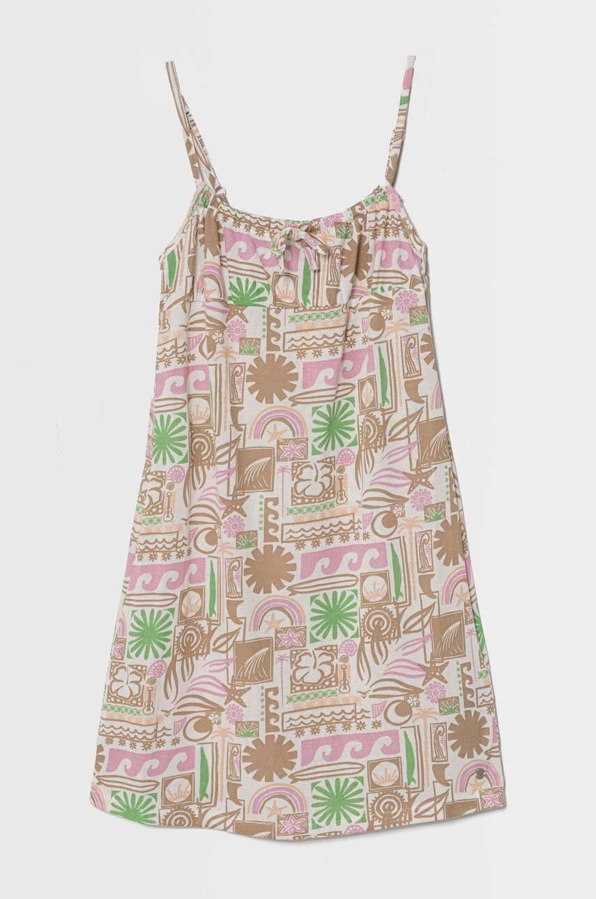 Dievčenské šaty Roxy PARTY ALL TIME béžová farba, mini, áčkový strih