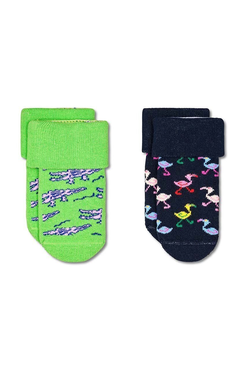 Detské ponožky Happy Socks Kids Animals Baby Terry Socks 2-pak čierna farba
