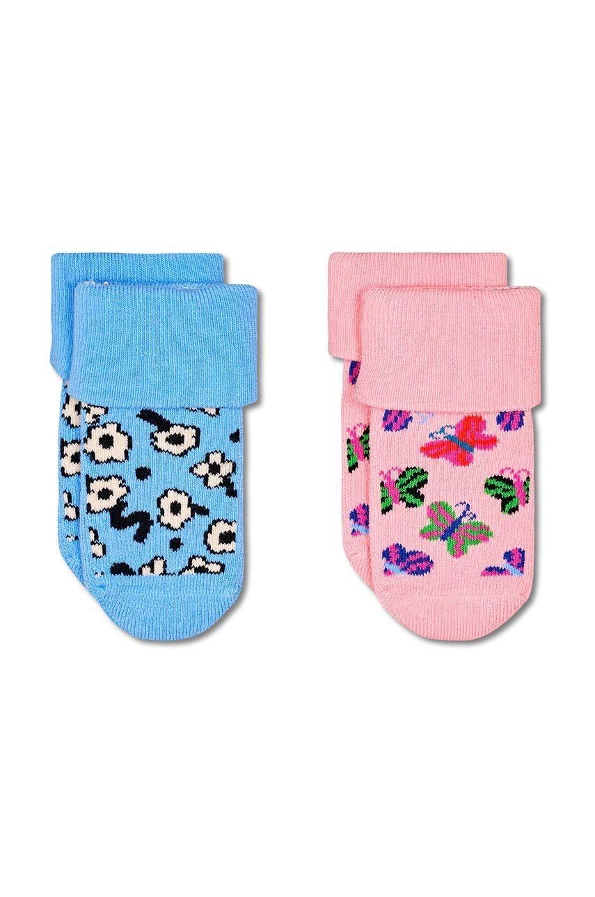 Detské ponožky Happy Socks Kids Butterfly Baby Terry Socks 2-pak ružová farba