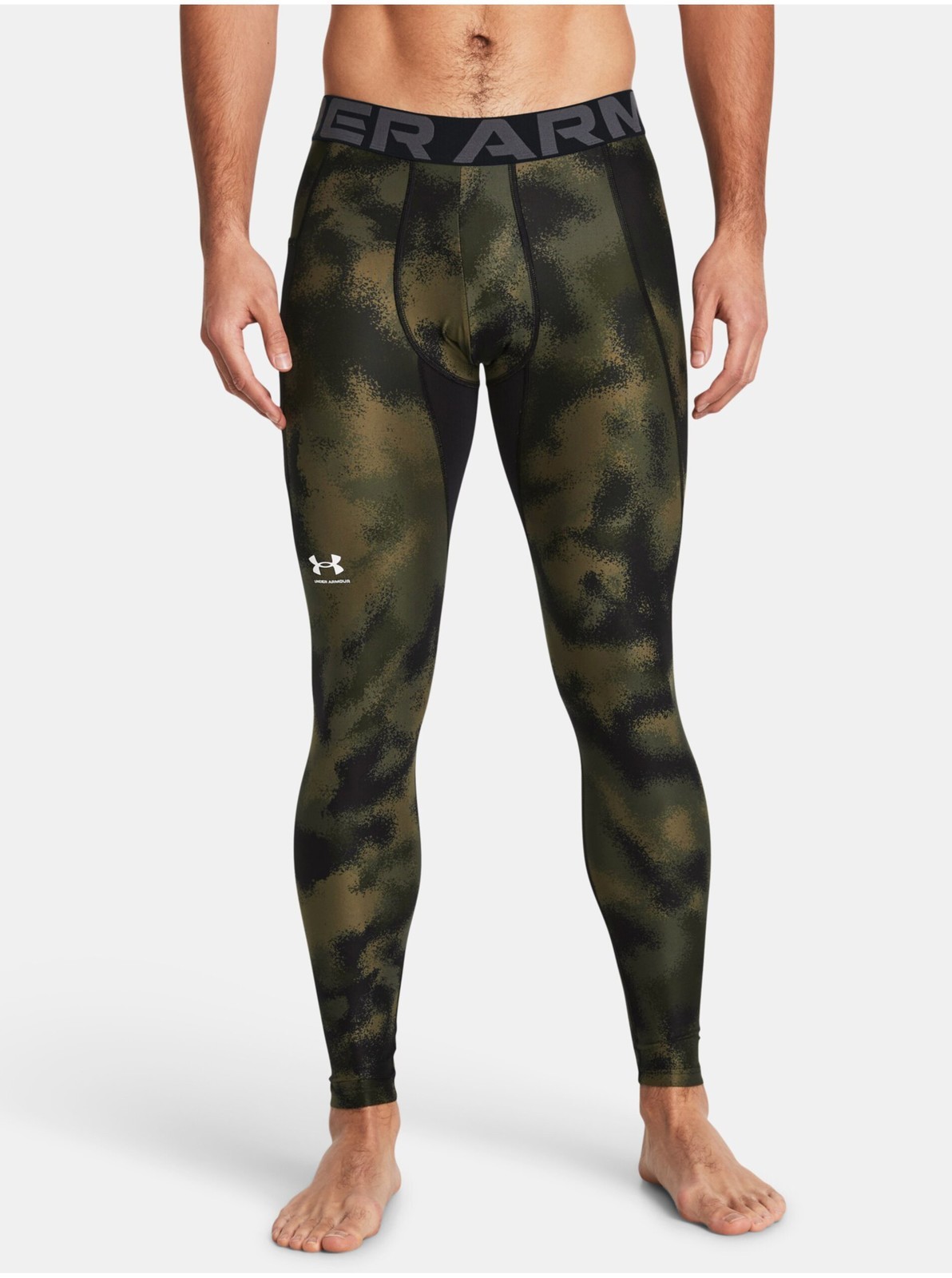 Kaki športové legíny Under Armour UA HG Armour Printed Lgs
