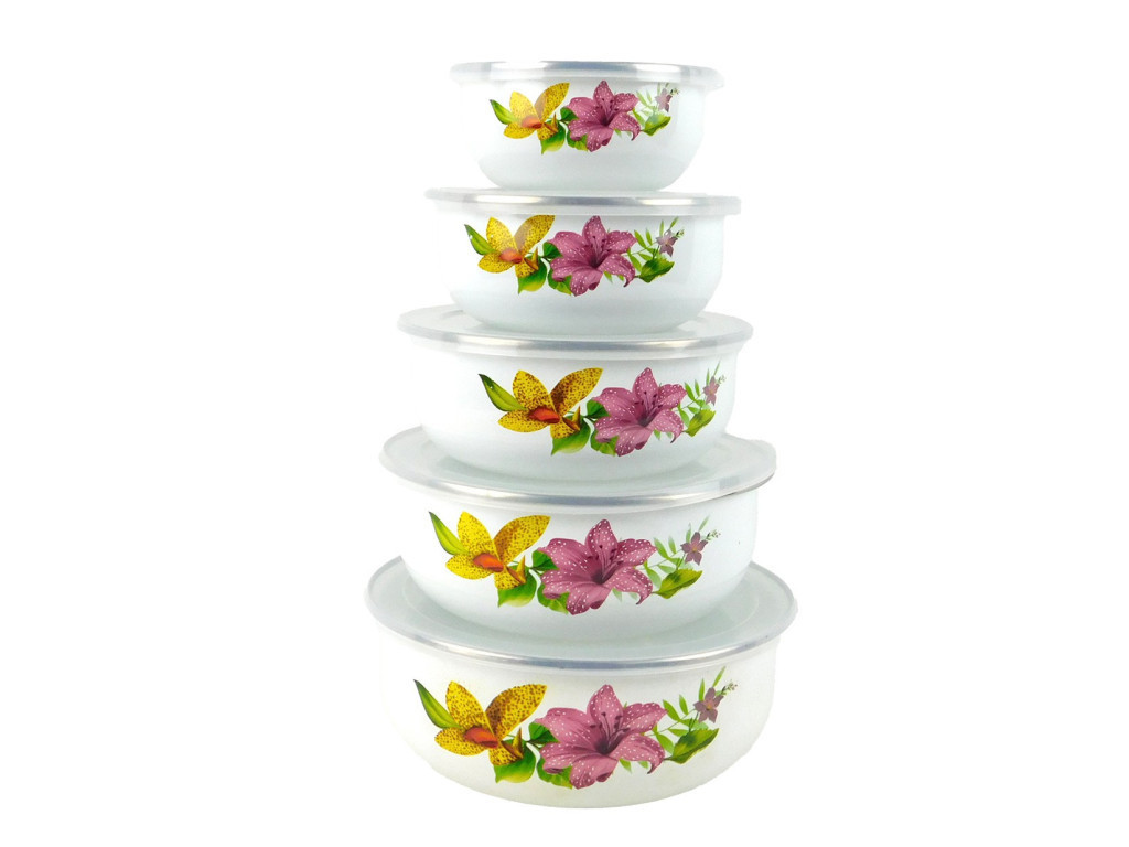 MAKRO - Miska smalt s plastovým viečkom sada 5 ks